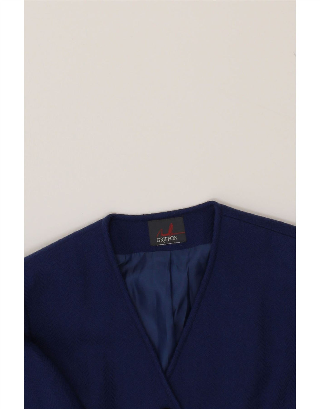 VINTAGE Womens 3 Button Blazer Jacket UK 14 Medium Blue Herringbone Wool Vintage Vintage and Second-Hand Vintage from Messina Hembry 