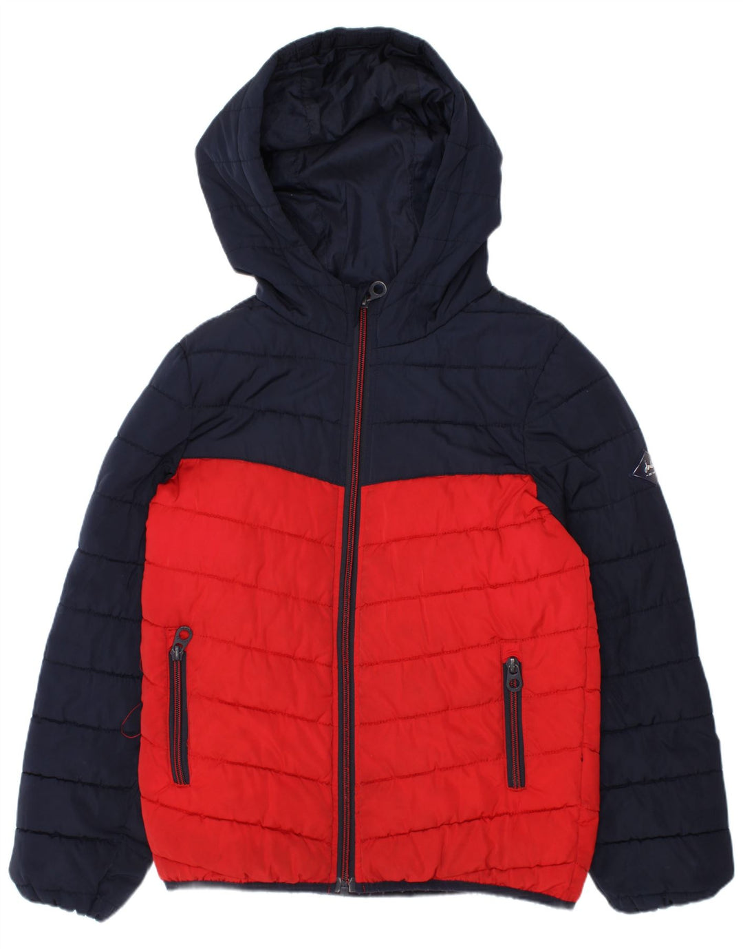 Giacca imbottita con cappuccio Joules per ragazzi 7-8 anni Colorblock blu navy