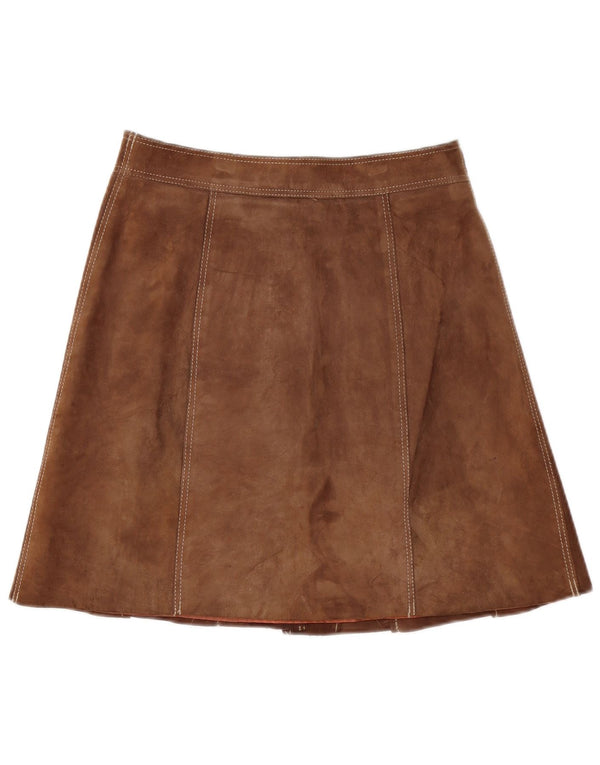 Gonna vintage in pelle scamosciata da donna EU 40 media W30 in pelle marrone