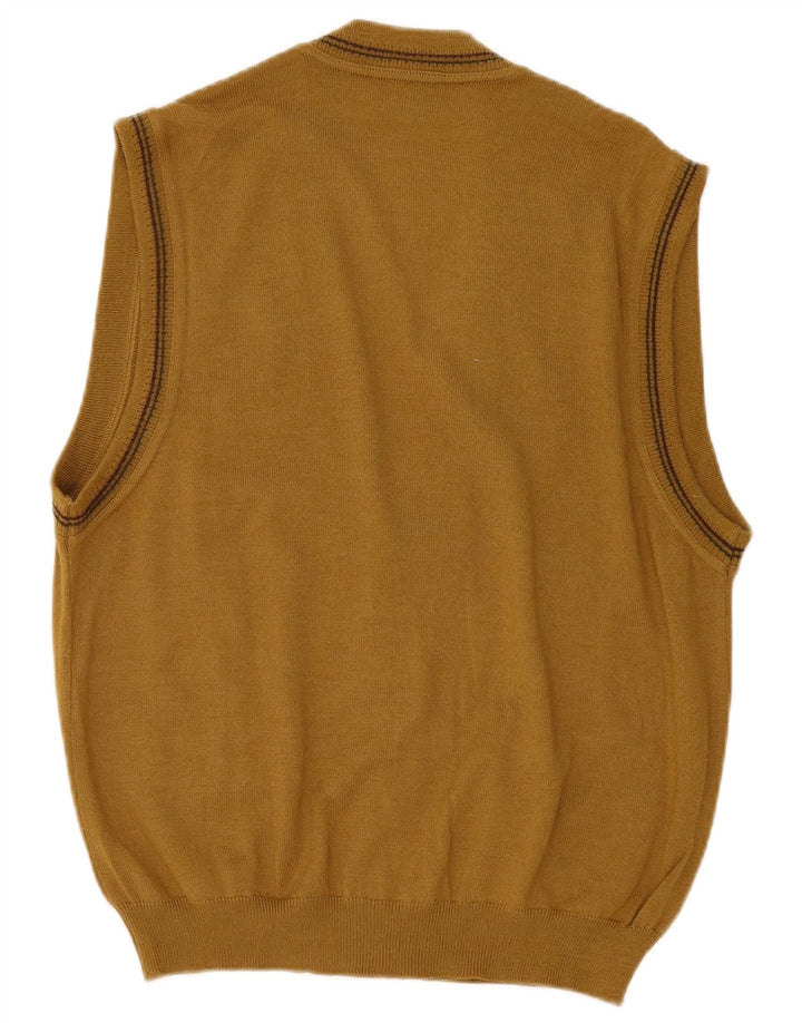 Maglione cardigan senza maniche vintage da uomo in lana kaki media