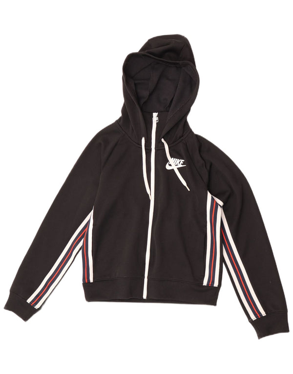 Felpa con cappuccio e zip corta Nike da donna, vestibilità ampia, UK 6 XS, cotone nero