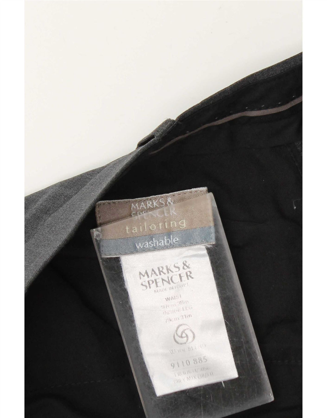 Pantaloni da abito su misura da uomo Marks & Spencer W38 L31 poliestere grigio