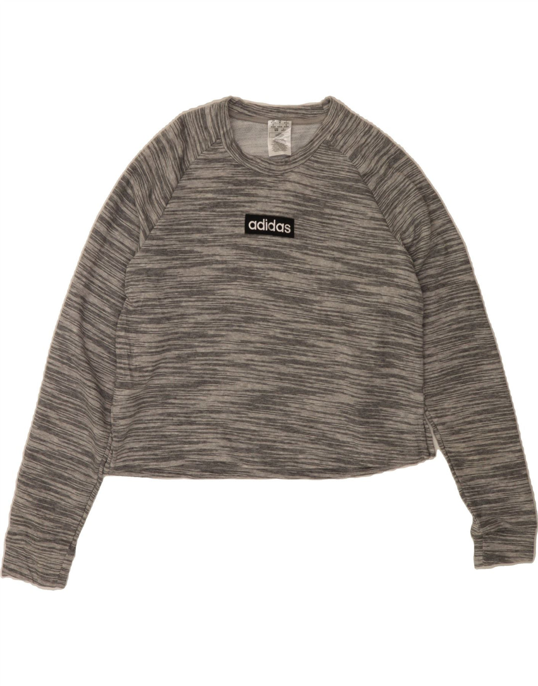 ADIDAS Womens Crop Graphic Sweatshirt Jumper UK 12/14 Medium Grey Flecked Vintage Adidas and Second-Hand Adidas from Messina Hembry 