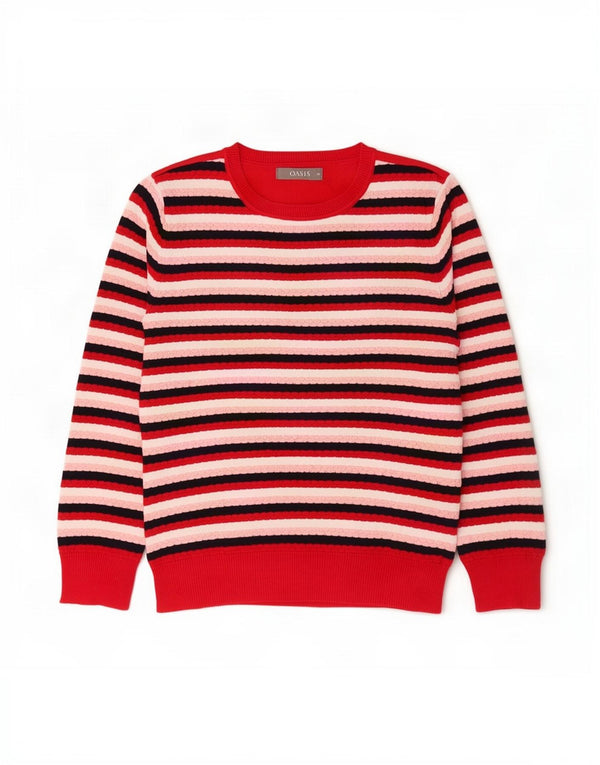 Maglione maglione con scollo a barca da donna Oasis UK 14 Cotone a righe rosse medie