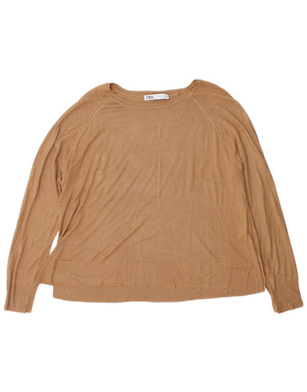 Maglione Zara da donna con scollo a barca UK 18 XL viscosa marrone
