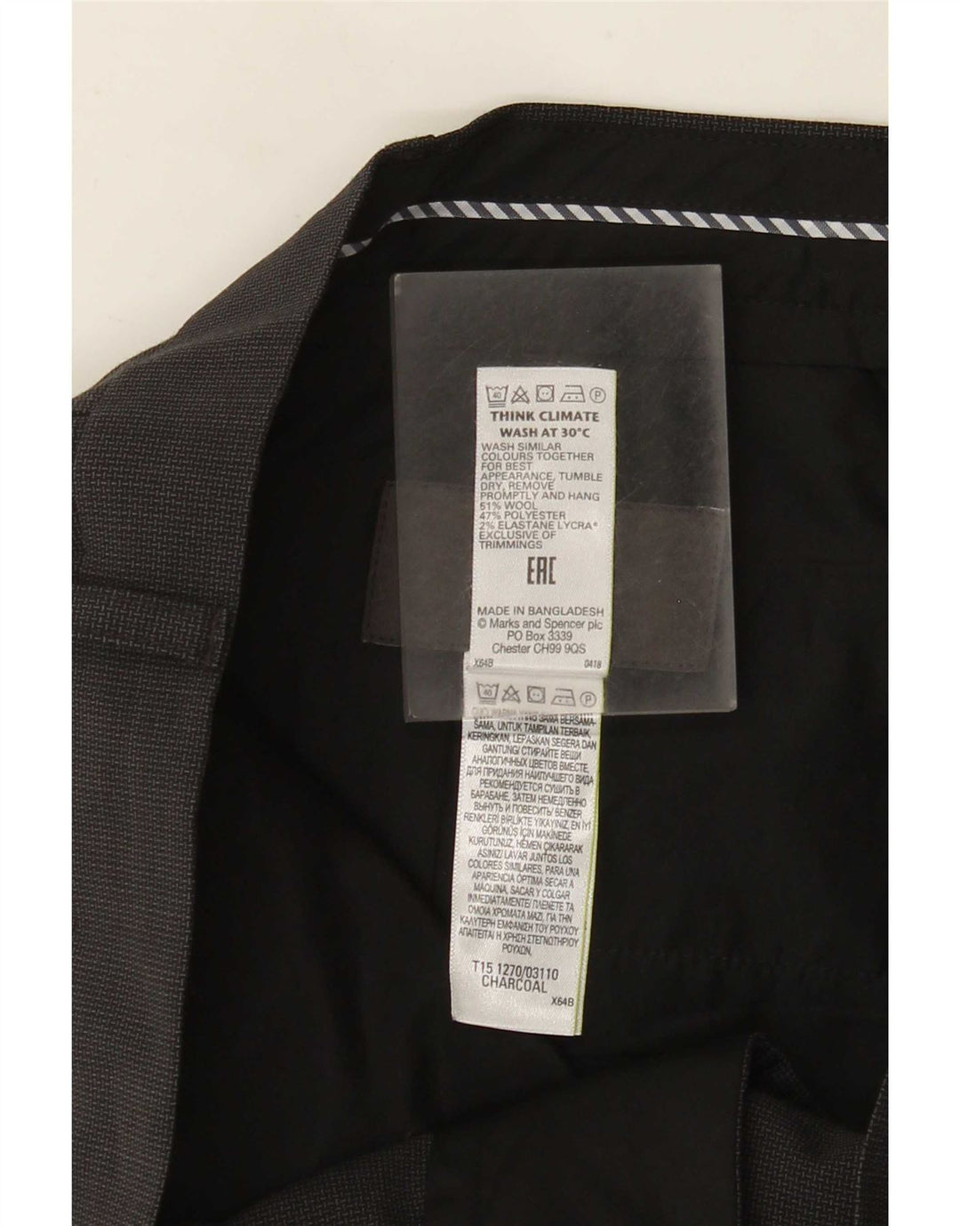 Pantaloni da abito dritti da uomo Marks & Spencer W38 L31 lana grigia