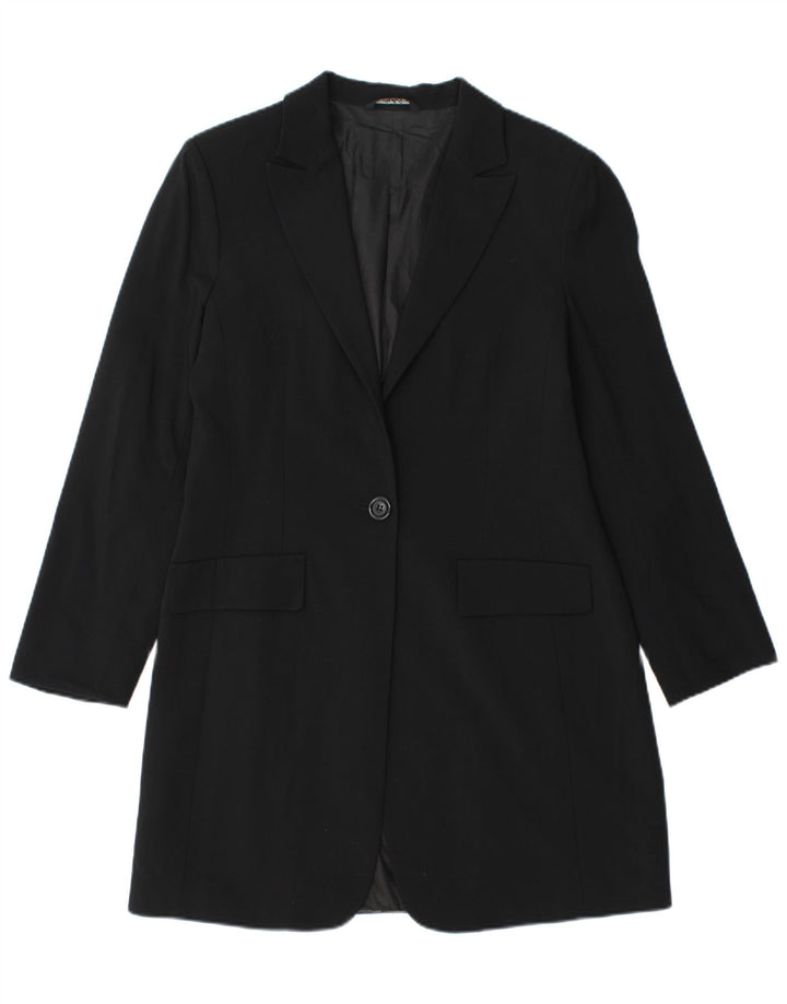 Giacca blazer vintage da donna lunga a 1 bottone IT 46 grande nera