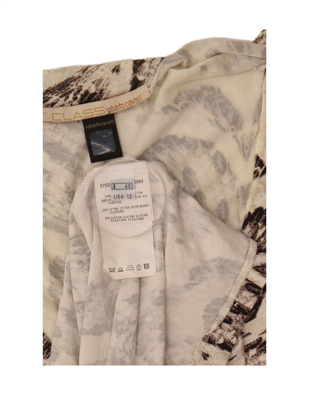 Abito da donna a trapezio con motivo astratto Roberto Cavalli IT 46 grande bianco sporco