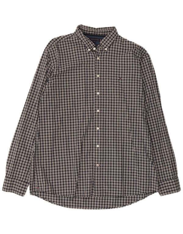 Camicia da uomo vestibilità regolare Tommy Hilfiger 2XL cotone a quadri grigio