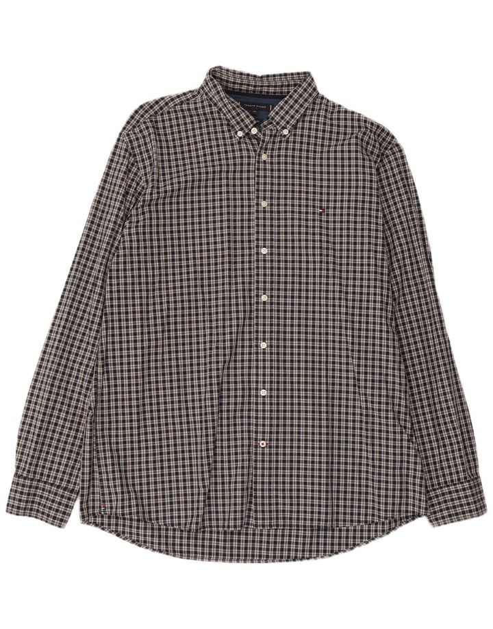 Camicia da uomo vestibilità regolare Tommy Hilfiger 2XL cotone a quadri grigio
