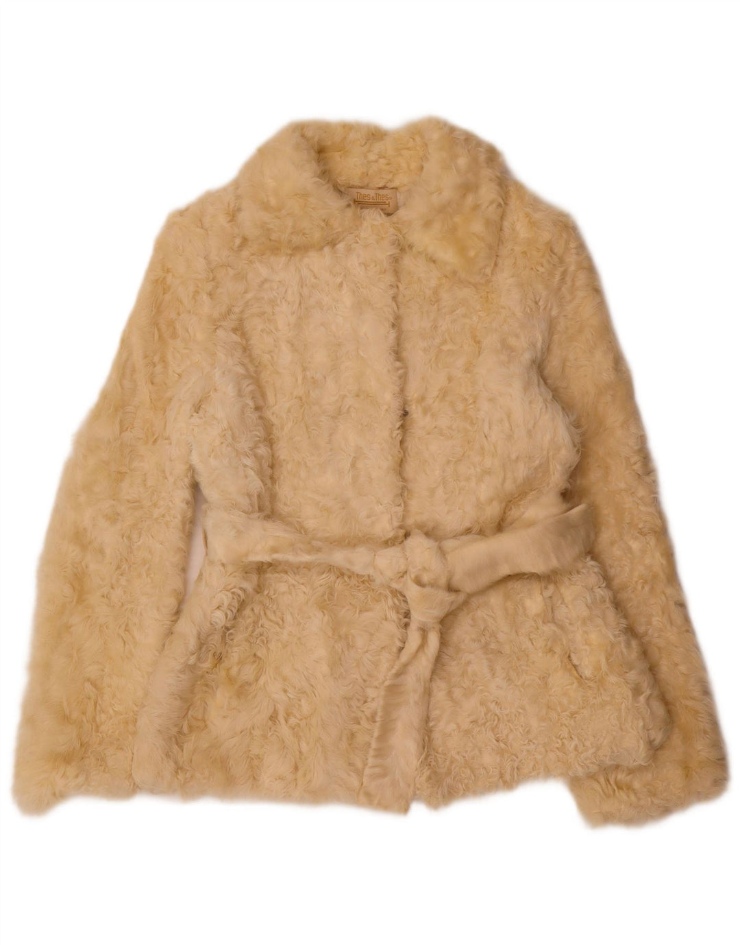 Giacca vintage da donna in pelliccia sintetica UK 12 beige medio