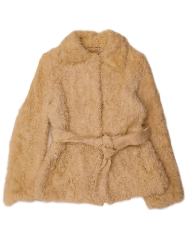 Giacca vintage da donna in pelliccia sintetica UK 12 beige medio