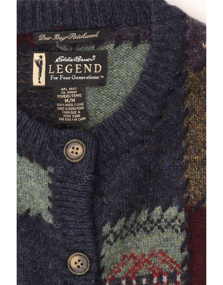 Maglione cardigan da donna Eddie Bauer UK 14 Patchwork multicolore medio