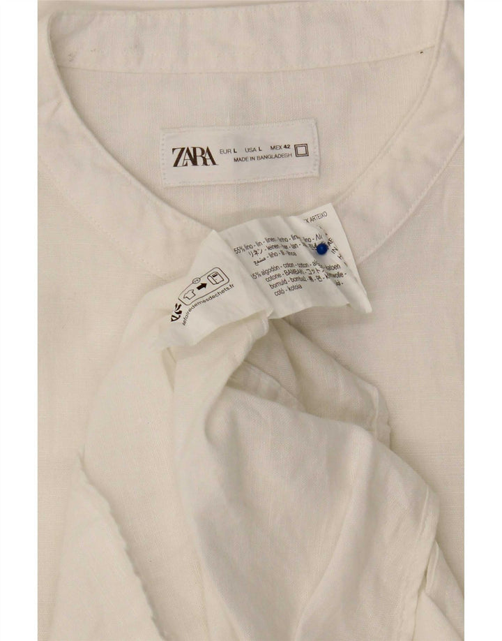 Camicia pullover da uomo Zara grande in lino bianco
