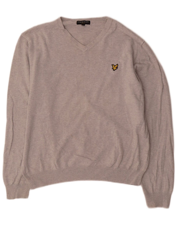 Maglione maglione con scollo a V da donna Lyle & Scott UK 18 XL Cotone screziato grigio