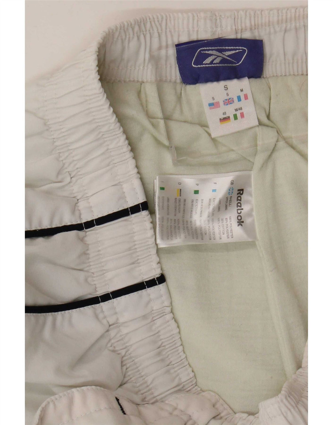 Pantaloni da tuta con grafica Reebok da uomo, pantaloni da jogging, piccoli, in poliestere bianco