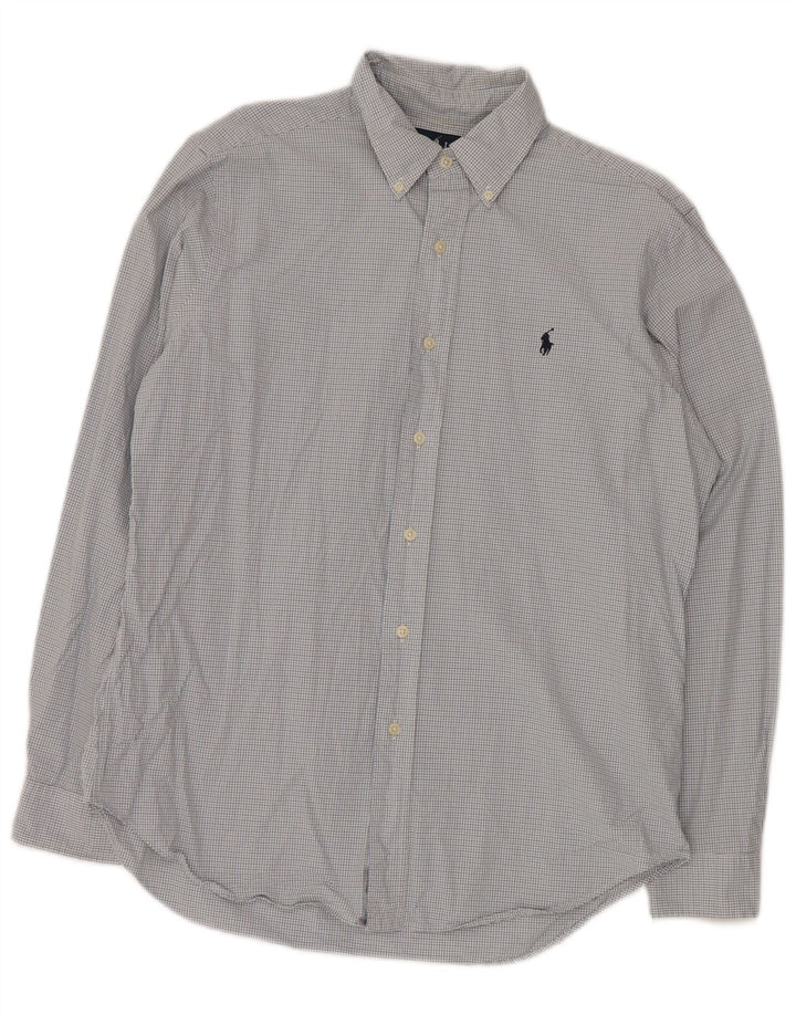 RALPH LAUREN Camicia da uomo taglia 15 1/2 cotone a quadretti blu medio