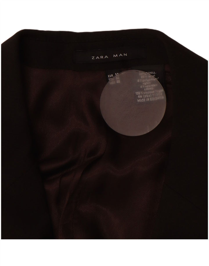 ZARA Giacca Blazer a 2 Bottoni da Uomo EU 54 XL Marrone Lana