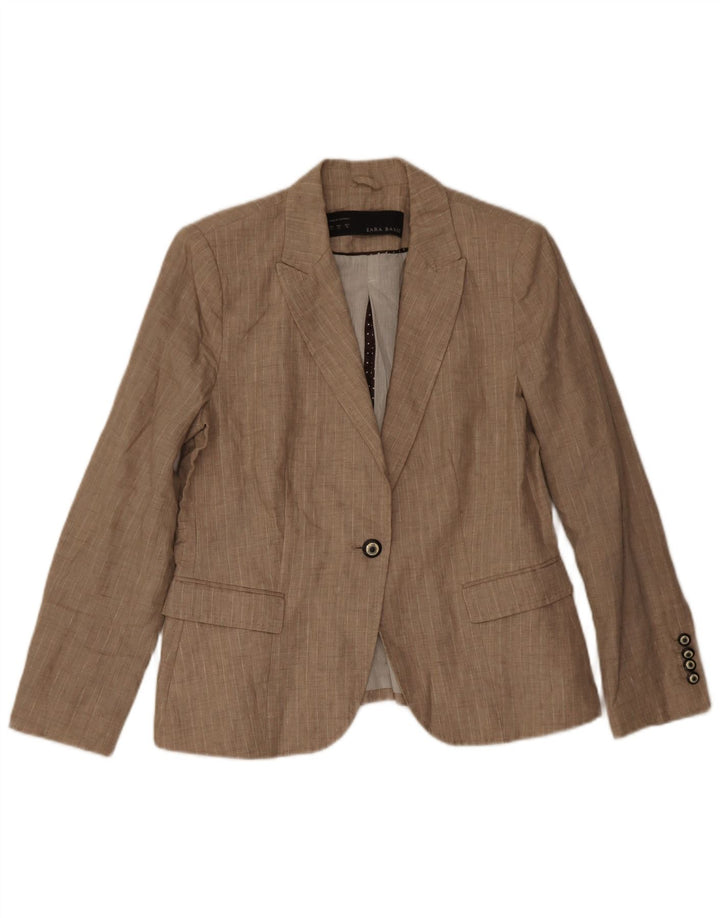 Giacca blazer da donna a 1 bottone Zara UK 18 XL Poliestere gessato beige