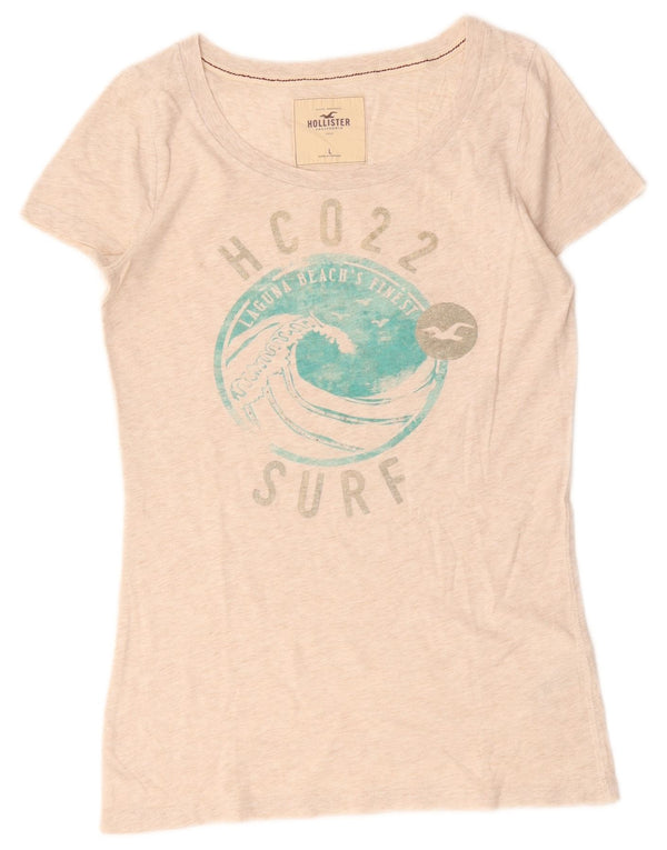 T-shirt grafica Hollister da donna Top UK 14 Large Beige Cotton