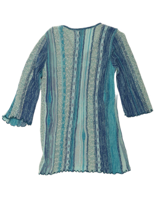 Maglione vintage da donna con scollo a V e maniche a 3/4 UK 12 a righe blu medio