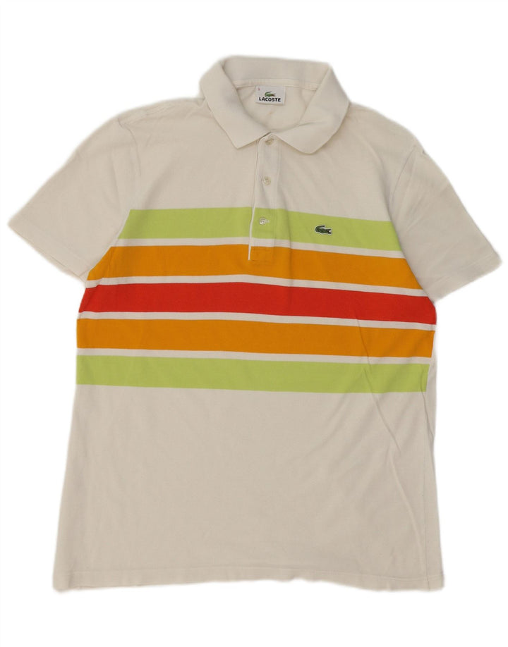 Polo da uomo Lacoste taglia 5 grande in cotone color block bianco