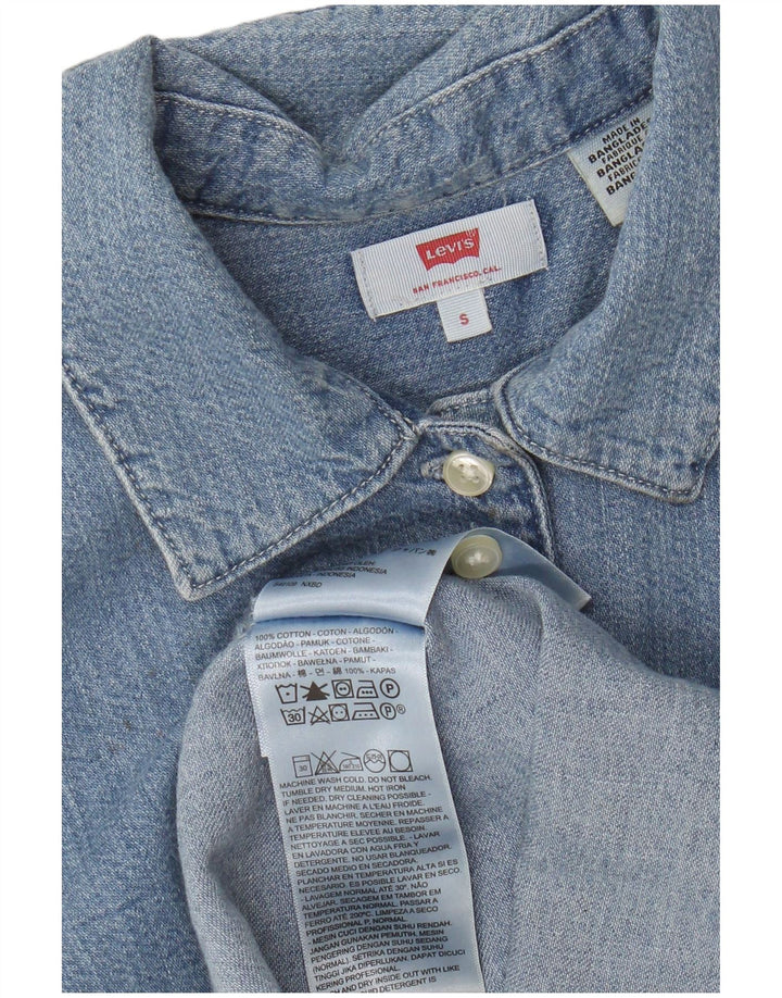 Levi's Camicia in denim senza maniche corta da donna UK 10 Small Cotone blu