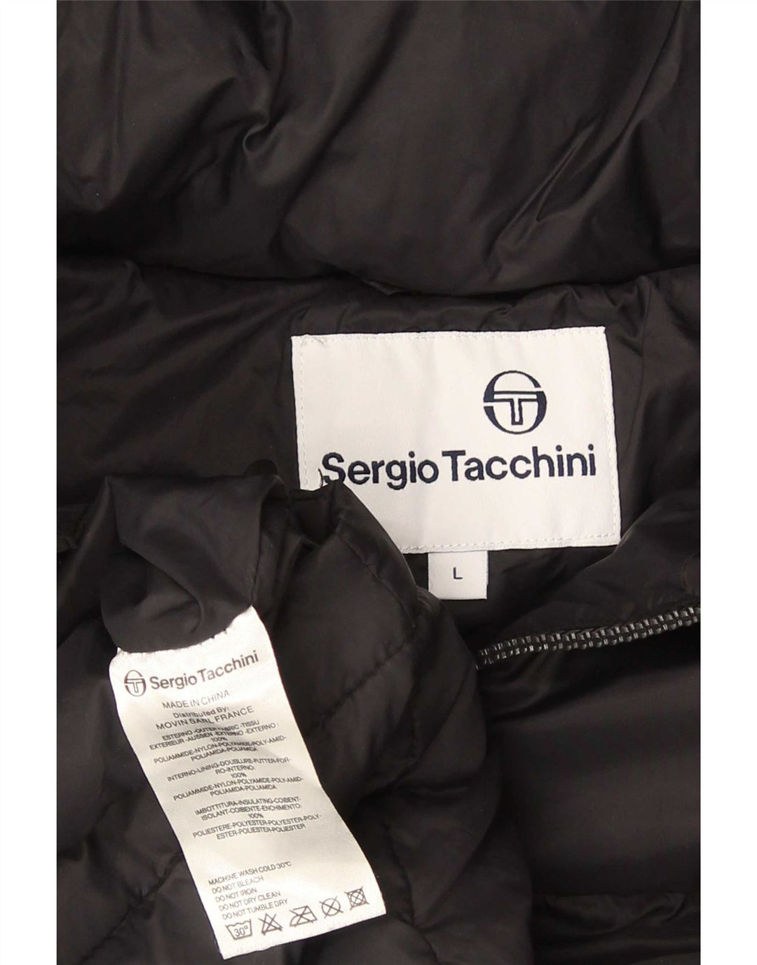 Giacca imbottita con cappuccio da uomo Sergio Tacchini UK 40 Large in nylon nero