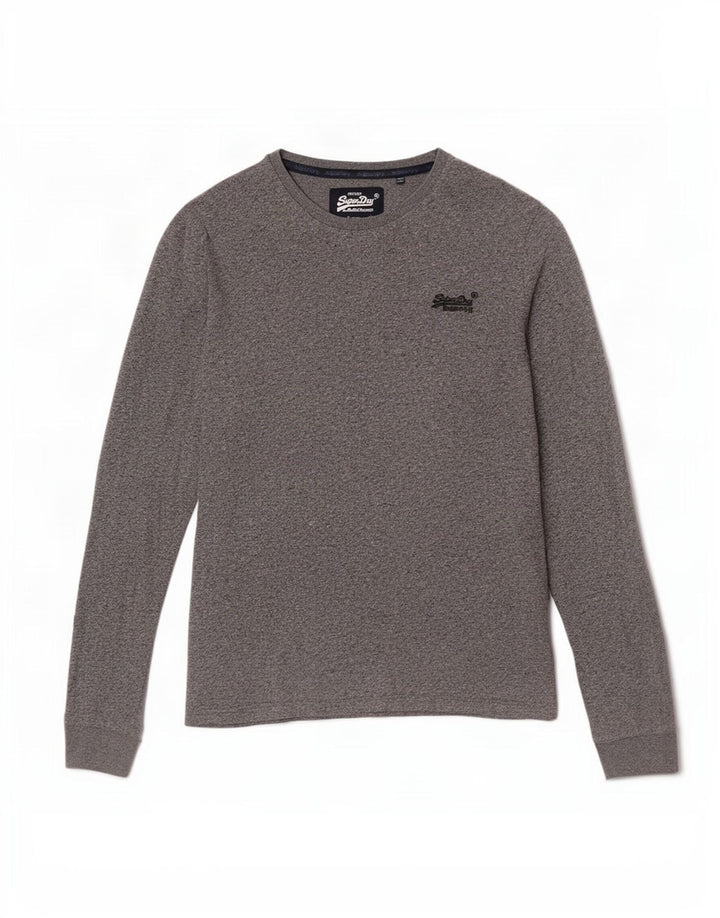 Top da uomo Superdry a maniche lunghe in cotone mélange grigio medio