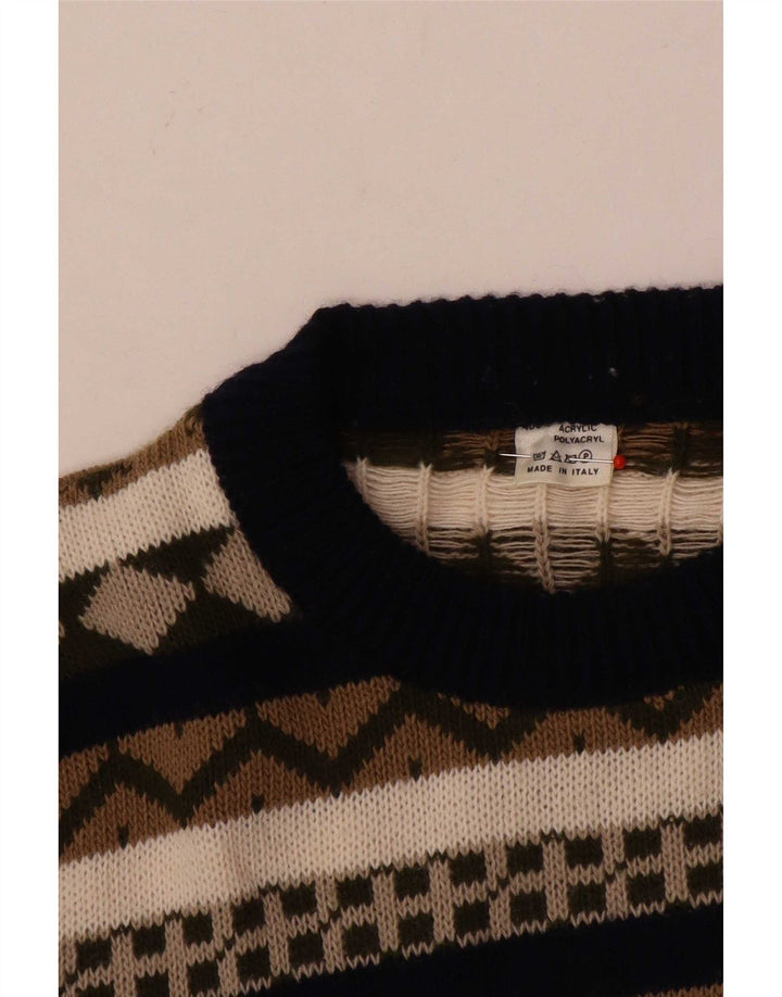 Maglione vintage da uomo con scollo a barchetta, medio, multicolore, geometrico