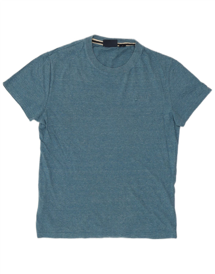 T-shirt da uomo SUPERDRY Top in cotone chiazzato blu piccolo