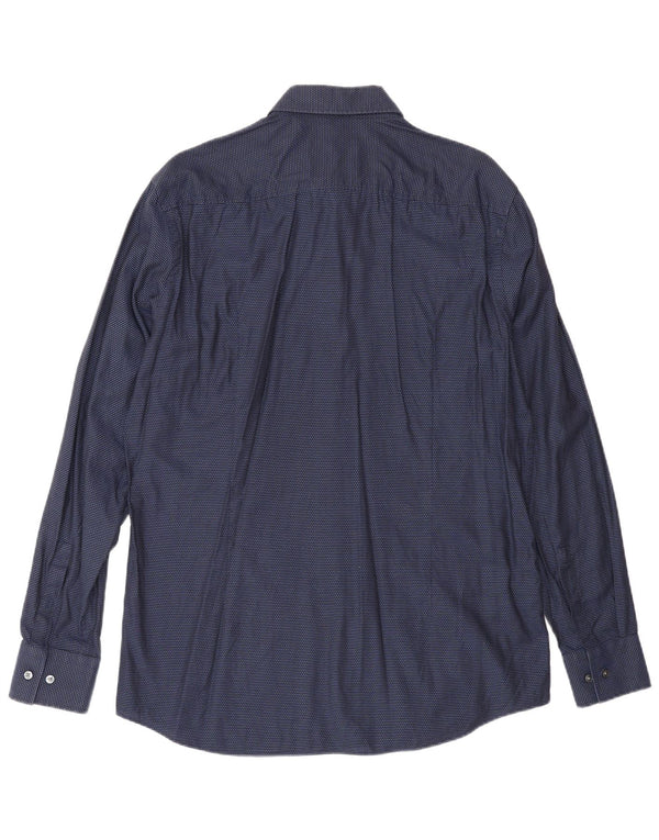Camicia slim fit da uomo Hugo Boss taglia 41 16 grande cotone maculato blu navy