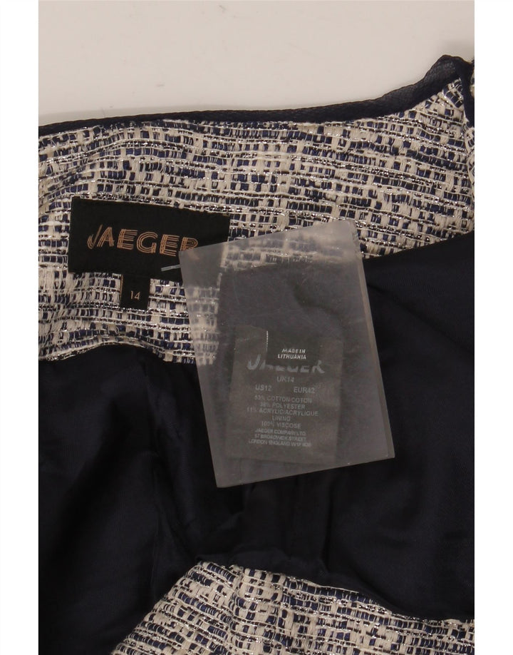 Giacca blazer aperta corta da donna Jaeger UK 14 grande cotone grigio