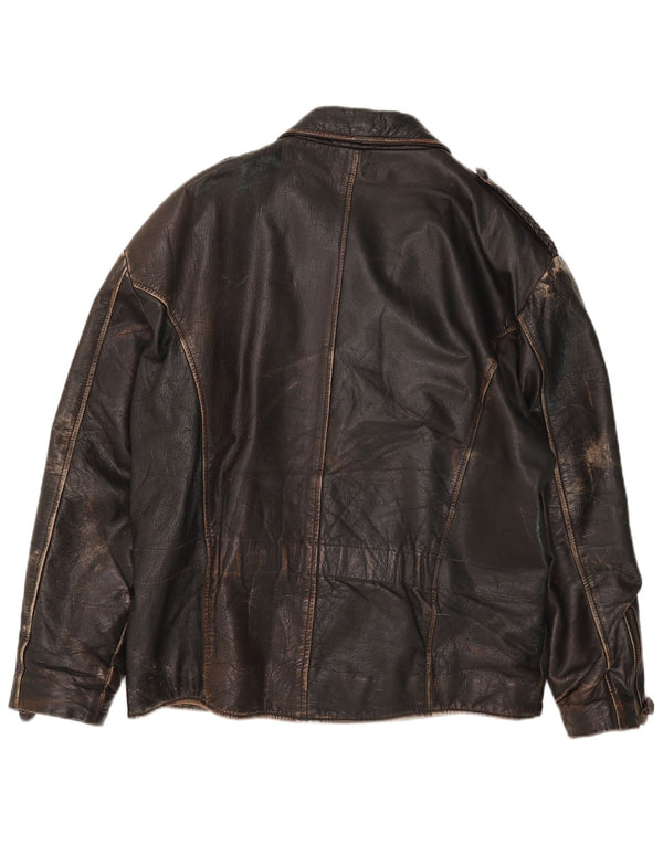 Giacca da motociclista in pelle da uomo American Basics UK 40 grande marrone