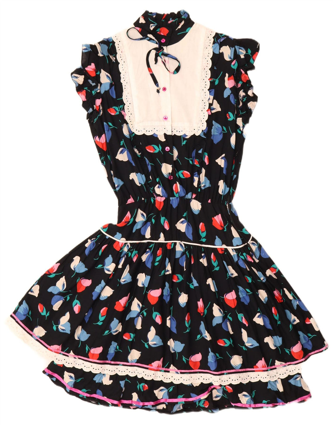 Abito da tè vintage da donna UK 12 medio nero floreale