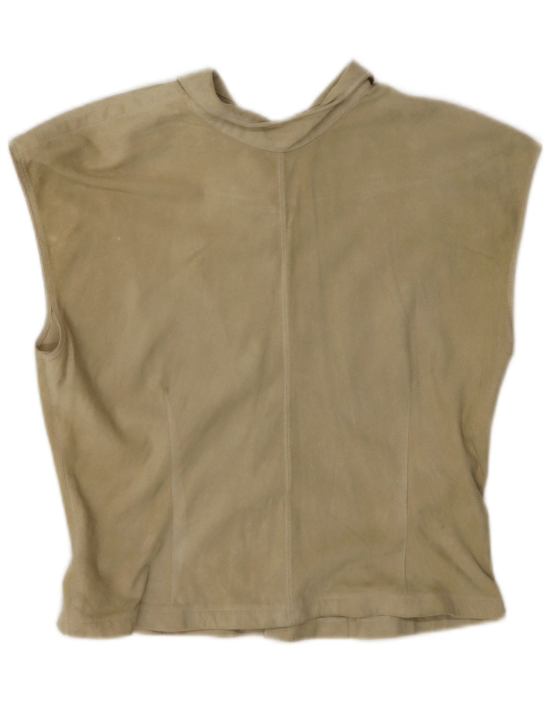 Top in camicetta scamosciata da donna vintage UK 10 piccolo beige