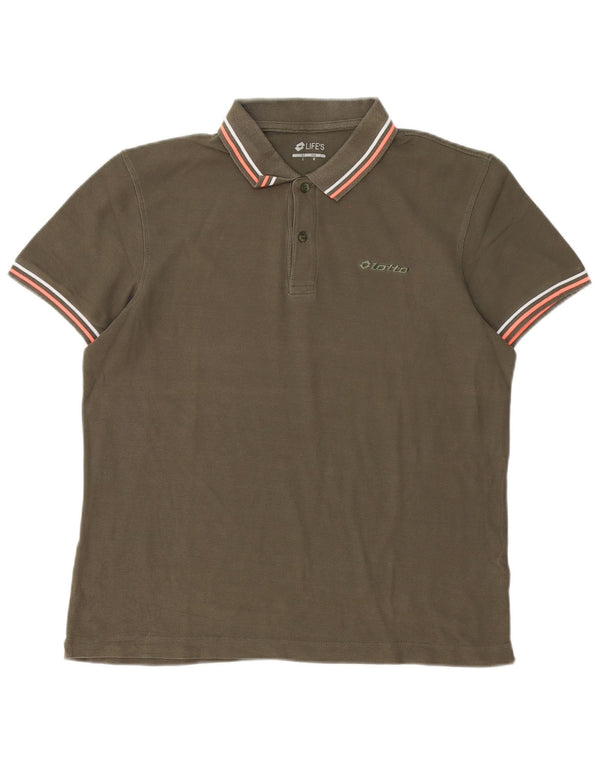 Polo da uomo Lotto Life Large in cotone a righe kaki