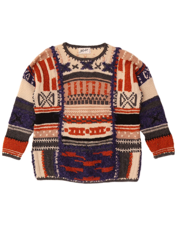 Maglione maglione girocollo da donna Studio MB UK 14 grande retrò multicolore