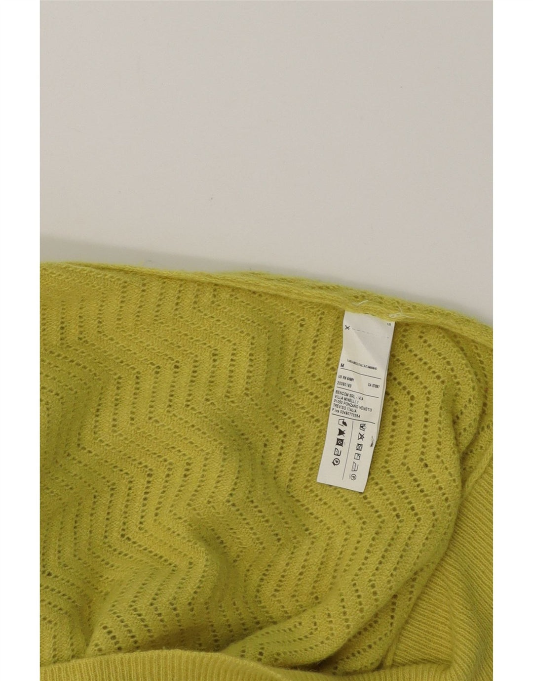 BENETTON Womens Crew Neck Jumper Sweater UK 12 Medium Yellow Chevron Vintage Benetton and Second-Hand Benetton from Messina Hembry 