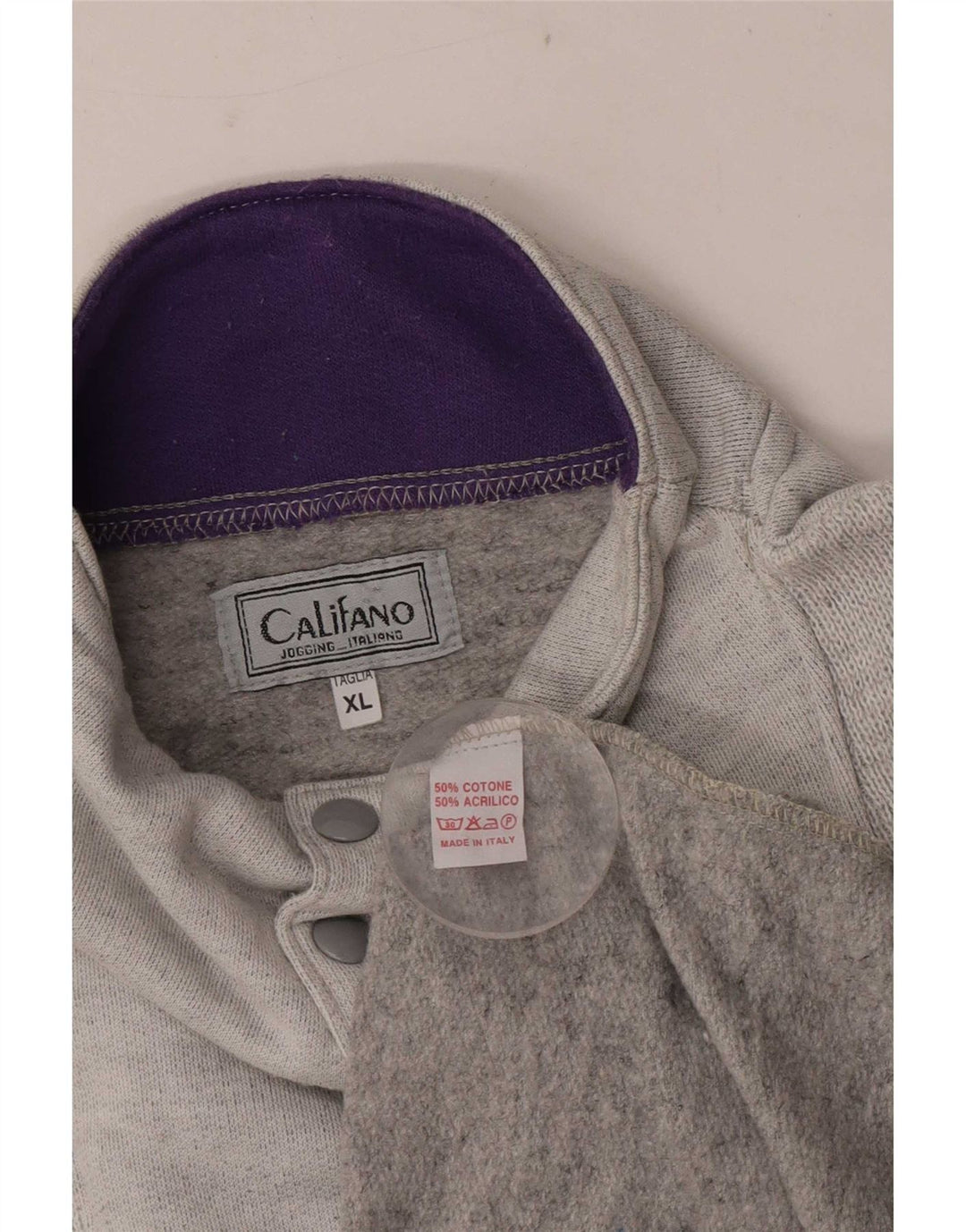 Felpa vintage da uomo con collo abbottonato, maglione XL, cotone grigio retrò