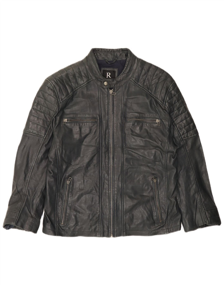Giacca da motociclista in pelle da donna Rockhill EU 54 5XL Pelle di agnello blu navy