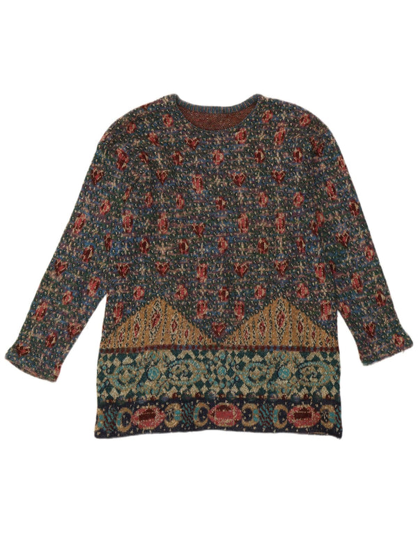 Maglione maglione girocollo da donna vintage UK 14 medio multicolore
