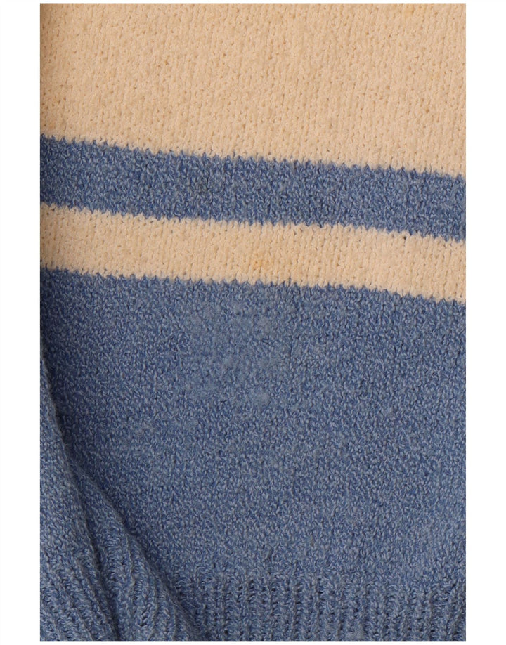 Maglione da uomo VINTAGE con scollo a V grande blocco colore blu