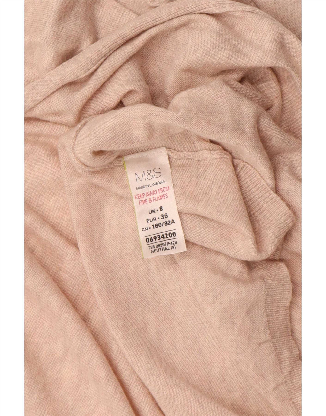 Maglione cardigan aperto da donna Marks & Spencer UK 8 Small Beige Poliammide