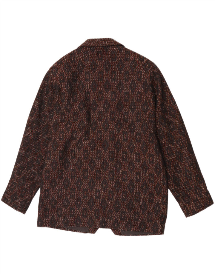 Giacca blazer doppiopetto vintage da donna UK 16 grande stampa animalier marrone