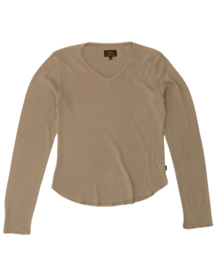Top a maniche lunghe da donna Calvin Klein UK 14 cotone verde medio