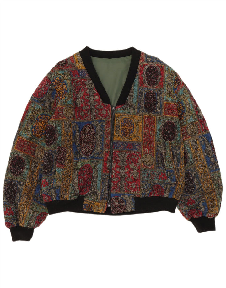 Giubbotto bomber vintage da donna UK 16 grande motivo geometrico multicolore