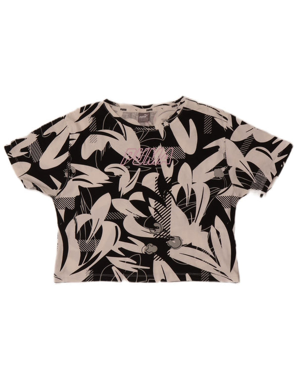 T-shirt corta con grafica Puma per ragazze, modello astratto, 11-12 anni, nera