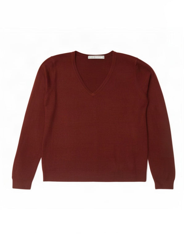 Maglione da donna con scollo a V Marks & Spencer UK 14 Grande acrilico bordeaux