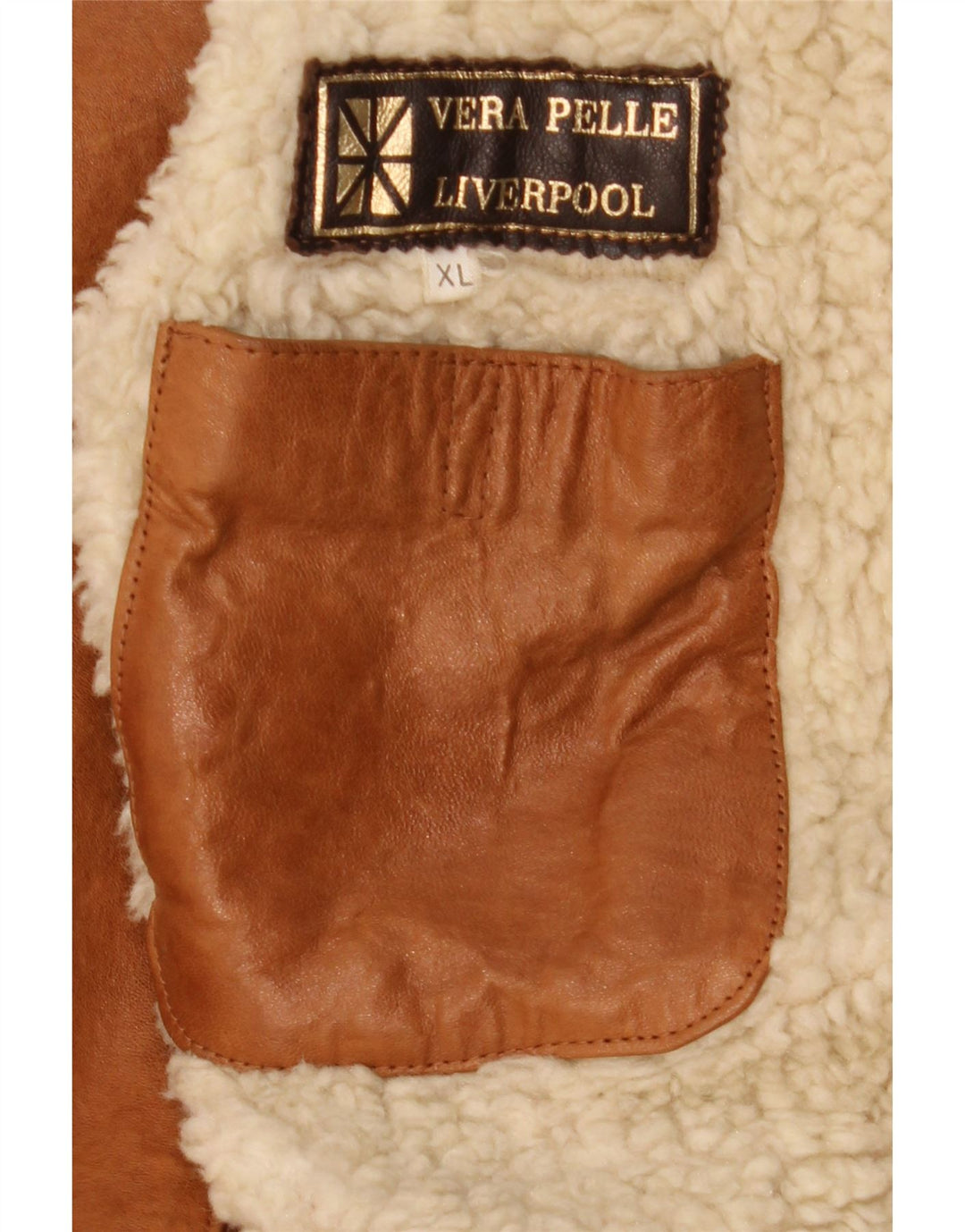 Giacca in pelle sherpa da uomo Liverpool UK 42 XL in pelle marrone